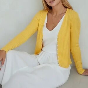1000. Yellow Button Down Cardigan Sweater